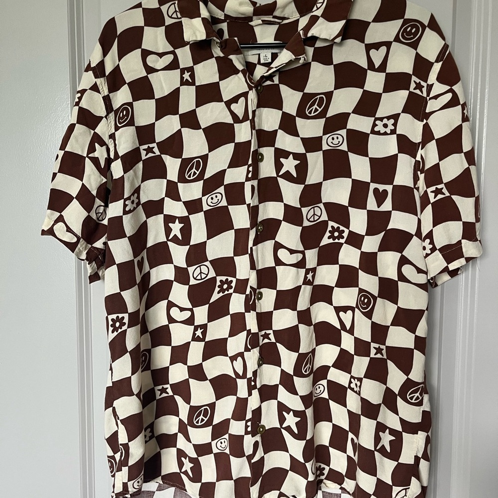 Earthbound Large Brown and White Checkered Men's Shirt